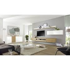 Design Wohnwand Set Mit Sideboard Chur 61 In Hochglanz Weiss Mit Eiche Einsetzbar im wohnzimmer, im schlafzimmer, im essbereich oder im eingangsbereich. design wohnwand set mit sideboard chur 61 in hochglanz weiss mit eiche