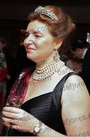 Lady Caroline Frances Primrose, daughter of 7th Earl of Rosebery, wearing a  dielicate diamond and button pearl tiara, at the Royal Caledonian Ball,  April 2012. Image courtesy of Dafydd Jones.