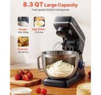VEVOR Stand Mixer, 8.3QT Dough Mixer, 660W 6+P Speeds Tilt-head Food Mixer with Stainless Steel Bowl, Dough Hook, Wire Whip, Flat Beater, Scraper, ...