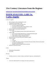 Now that the general background information about the poem and its author has been established, it is perhaps best to move on to the analysis and the reading of the poem itself. Poem Analysis Gabu Poem Analysis Gabu By Carlos Angeles Carlos A Angeles Born On In Tacloban City Leyte Graduated From Rizal High In 1938 Various Course Hero
