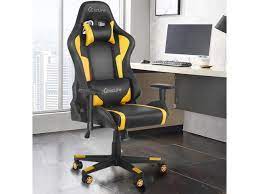 Merax gaming chair high back computer chair ergonomic design racing chair. Merax Gaming Chair Racing Style Office Chair Adjustable Massage Lumbar Cushion Swivel Rocker Recliner Leather High Back Ergonomic Computer Desk Chair With Retractable Arms Black Yellow Newegg Com