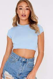 Basic Baby Blue Crop Top Blue Crop Top Outfit Crop Top Outfits Blue Crop Tops