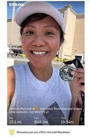 After years of running, finally got a sub 2 half marathon time! STRAYA  Cinco de Mayo half with Crissy (brutal heat and dodged some obstacles.. but  still a a PR) Run 13.1