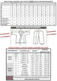 New Karate Uniform Size Chart Ebay Martial Arts Supplies