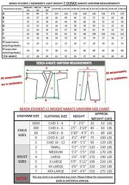 new karate uniform size chart ebay martial arts supplies