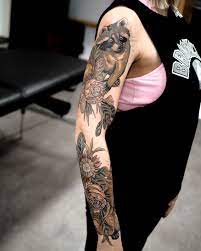 Outside Of Chloe S Sleeve All Healed Except A Redo On The Existing Scar On The Top Of The Arm Portland Tattoos Flower Tattoo Tattoos