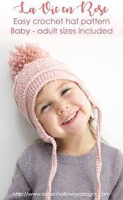 La Vie En Rose Earflap Hat Crochet Pattern 6 Sizes Crochet Hats Easy Crochet Hat Crochet Toddler Hat