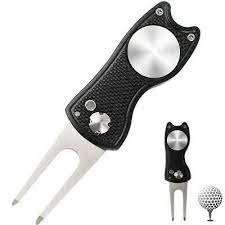 Metal Foldable Golf Divot Repair Tool With Pop Up Button Ball Markers Divot Tool Tools