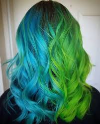 Hairdare Color Green Bluehair Split Dyed Hair Cool Hair Color Half Colored Hair