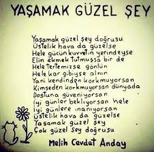 Sadece değerli şair melih cevdet anday'ın bu güzel şiiri değil senin satırlarında yaşamın vazgeçilmez olduğunu coşku ile hatırlatıyor. Okuman Lazim Evlat Siiri