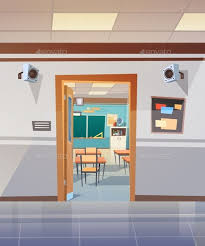 Empty School Corridor With Open Door To Classroom School Illustration Anime Backgrounds Wallpapers Animation Background Door step open night png episode interactive backgrounds. anime backgrounds wallpapers