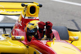 An ecstatic Benjamin Bailly wins the second Formula Two race at Zolder