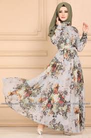 Modaselvim Elbise Desenli Sifon Elbise Ygs6211 Gri Sifon Elbise Elbise Sirin Elbiseler
