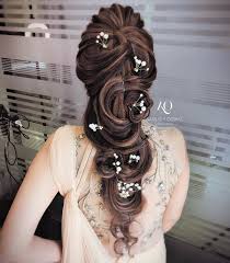 A vintage look like this one features medium or long hair with curls or waves gathered up off the neck and a head wrap with pearls or sequins to set it off. 17 Trendiest Hairdos To Glam Up Your Wedding Reception Look Shaadisaga