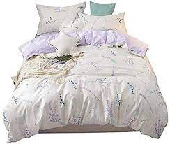 Amazon Com Bhusb Lavender Flower Print Duvet Cover Set Queen Soft Cotton Reversible Bedding Sets Full Love Hea Bedding Sets Full Bedding Sets Duvet Cover Sets