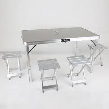 This product is compact and it folds easily. 4 Person Aluminum Portable Compact Folding Suitcase Picnic Table Set With 4 Seats And Umbrella Hole China Chair Table Set Camping Chair Table Made In China Com