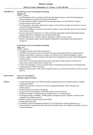 Senior Quality Systems Engineer Resume Samples Velvet Jobs