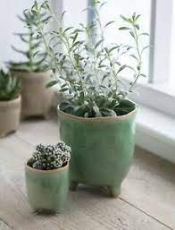 The green plants look stunning in the white pots. Green Crackle Glaze Positano Ceramic Plant Pot Cover With Feet Round Planter Ebay