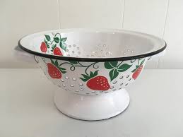 vintage enamel strawberry colander