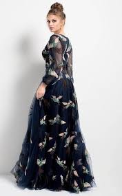 Sapphire Hummingbird Plunging Evening Dress 700 00 Long Sleeve Evening Gowns Long Sleeve Gown Designer Evening Dresses