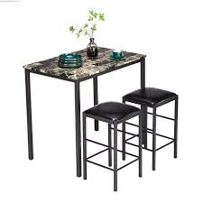 Brown rectangle acacia wood counter height outdoor patio dining table. Ktaxon Three Piece High Top Bar Table Set Marble Counter Height Table Dining Set W 2 Faux Leather Stools Walmart Com Walmart Com