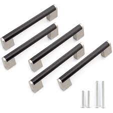 (177) — write a review. Fulgente Black Cabinet Handles 5 Inch Stainless Steel Kitchen Cabinet Hardware Drawer Pulls Flat Black With Brushed Nickel Square Base Hole Spacing 5 128mm 5 Pack Buy Online In Saint Vincent And