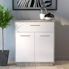 Meuble tv led gris et blanc. Meuble Bas 2 Portes 1 Tiroir Emilio 76cm Blanc Gris