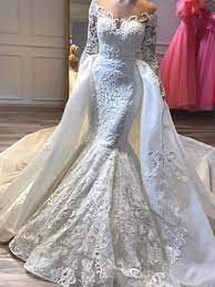 Check spelling or type a new query. Luxus Meerjungfrau Brautkleid 2 In 1 Spitze Langarm Mit Abnehmbaren Rock Schleppe Illusion Ausschnitt