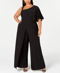 R M Richards Plus Size One Shoulder Jumpsuit Black 20w Bruid Jumpsuit Trouwen