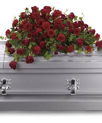 Red Rose Reverence Casket Spray Funeral Flowers Casket Casket Sprays