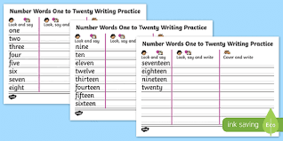 Writing Numbers In Words One To Twenty Practice Sheets