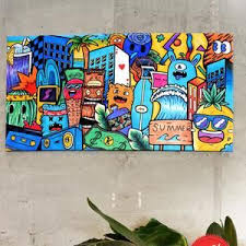 Original Colorful Painting Pop Art Print On Canvas Living Etsy In 2021 Pop Art Print Graffiti Styles Graffiti Wall Art