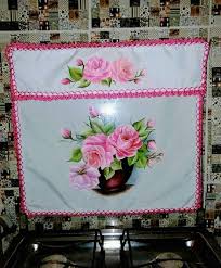 Capa De Fogao Em Tecido Passo A Passo Capa Para Fogao Com Pintura Em Tecido Vaso Com Rosas Capas Para Fogao Pintura Em Tecido Kit Cozinha