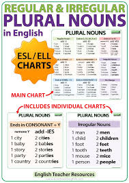 Plural Nouns Charts Regular Irregular Nouns In English Noun Chart Plurals Irregular Nouns