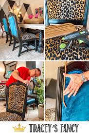 How To Reupholster Dining Room Chairs In Leopard Tracey S Fancy Dining Room Chairs Diy Reupholster Dining Room Chairs Dining Room Chairs Makeover