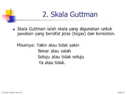 Skala bogrdus tidak hanya berguna untuk mengukur hubungan antar ras, tetapi dapat diubah untuk mengukur sikap politik, hubungan orang tua dan skala perbedaan semantik berusaha mengukur arti objek atau konsep bagi seorang responden. Skala Sikap Skala Likert Skala Guttman Skala Simantic Differensial Ppt Download