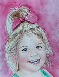 Sweet little Halle, when she was 2 years old and such a little cutie.  Always smiling and happy. Daniel Smith watercolors