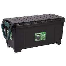 Recessed knuckle hinges to prevent sagging. Plastic Storage Tote Black Container Duty Heavy Large Lockable Organizer Rolling Iris