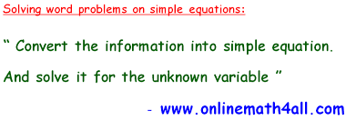 Chapter 5 test math calendar math games 1st grade language arts worksheets christmas puzzles to print everyday mathematics grade 4 worksheets simple problem solving questions for kids free. Word Problems On Simple Equations