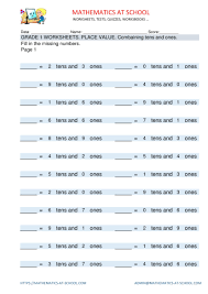 Grade 1 Worksheets Place Value Identifying Place Value Combining Tens And Ones Worksheets With Answ 1st Grade Worksheets Place Value Worksheets Place Values