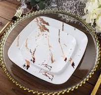 10 Pack 8" White Rose Gold Marble Square Plastic Dessert Plates, Disposable  Appetizer Salad Party Plates