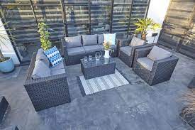 Vancouver 7 Seater Rattan Garden Sofa Set In Black Garden Sofa Set Black Rattan Garden Furniture Outdoor Furniture Decor