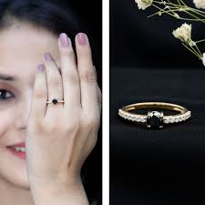 Black Diamond Solitaire Promise Ring with Moissanite Side Stones