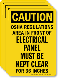 The occupational health and safety administration (osha) and the national fire protection association (nfpa) have outlined the amount of clearance necessary around an electric panel. Area In Front Of Electrical Panel Clear For 36 Inches Label Sku Lb 2588
