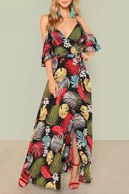 A Chicloth Euro V Neck Off Shoulder Printed Split Hem Maxi Dress Cheap Maxi Dresses Maxi Wrap Dress Boho Dress