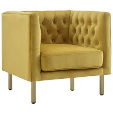 It features soft, velvet upholstery in a variety of colors. Bendell Yellow Velvet Tufted Accent Club Chair With Gold Legs At Home