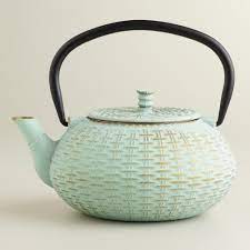 Aqua Cast Iron Basket Weave Tea Kettle World Market Tea Pots Cast Iron Tea Pot Tea