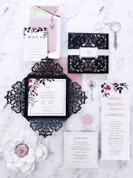Save time and money when you make your own invitations. Black Laser Cut Wedding Invitation Black Floral Invitation Moody