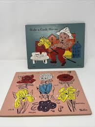 2 Sifo Vintage Wooden Puzzles Flowers Ride A Cock Horse Missing One Piece |  eBay