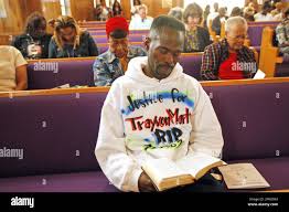 Vincent Spann wears a Trayvon Martin hoodie during a memorial at St. Paul  AME Church in Chattanooga, Tenn.